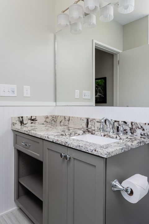 Detailed image of sink in vanity in Whispering Pines, North Carolina.