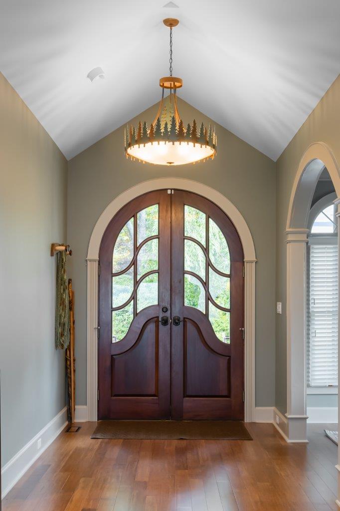 Decorative door and light fixture in Black Mountain, North Carolina.