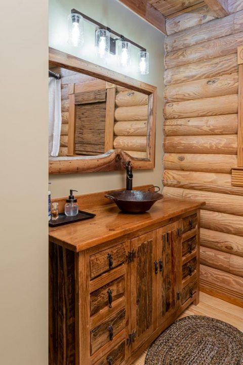 Log Cabin bathroom in Black Mountain, North Carolina.