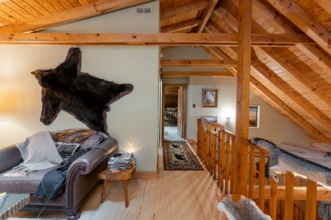 Loft showcasing wooden beams in Black Mountain, North Carolina.