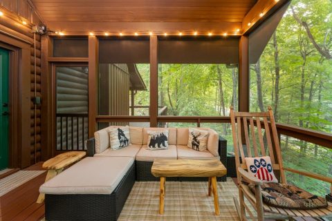 Inside view of screened in porch in Black Mountain, North Carolina.