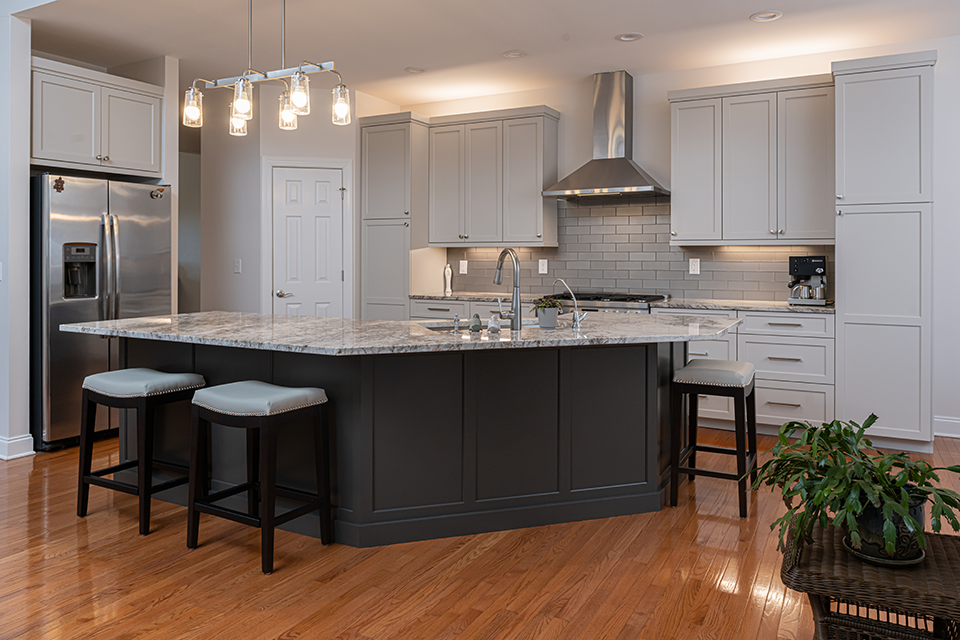 renovated kitchen with marble countertop