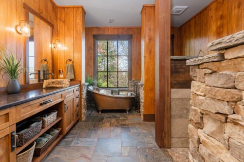 Bathroom view in a home in Black Mountain, North Carolina.