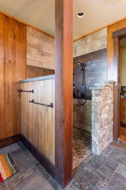 A partition walled shower in Black Mountain, North Carolina.
