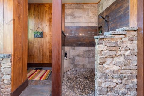 A partition walled shower in Black Mountain, North Carolina.