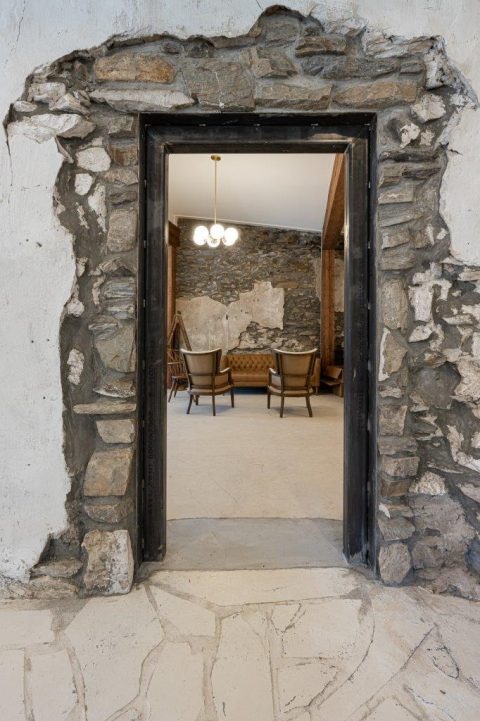 Exposed rock doorway leading into additional room. Black Mountain, North Carolina.