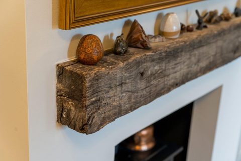Detailed image of wooden mantle in Black Mountain, North Carolina.