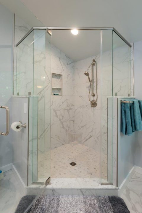 Glass shower in bathroom addition